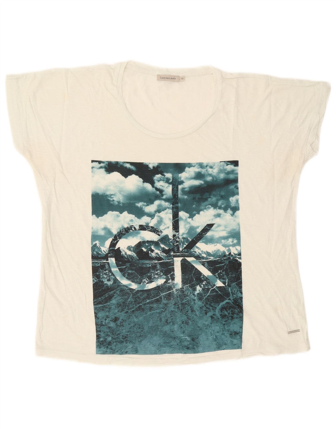 CALVIN KLEIN JEANS Womens Oversized Graphic T-Shirt Top UK 6 XS White