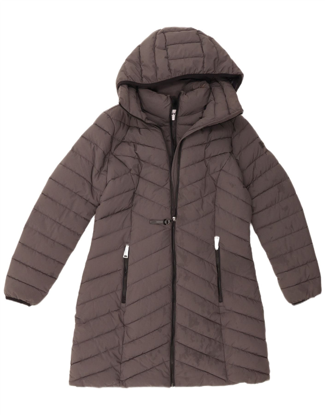 Dkny Womens Hooded Padded Coat UK 14 Medium Grey Polyester