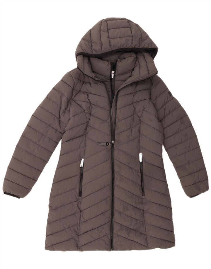 Dkny Womens Hooded Padded Coat UK 14 Medium Grey Polyester