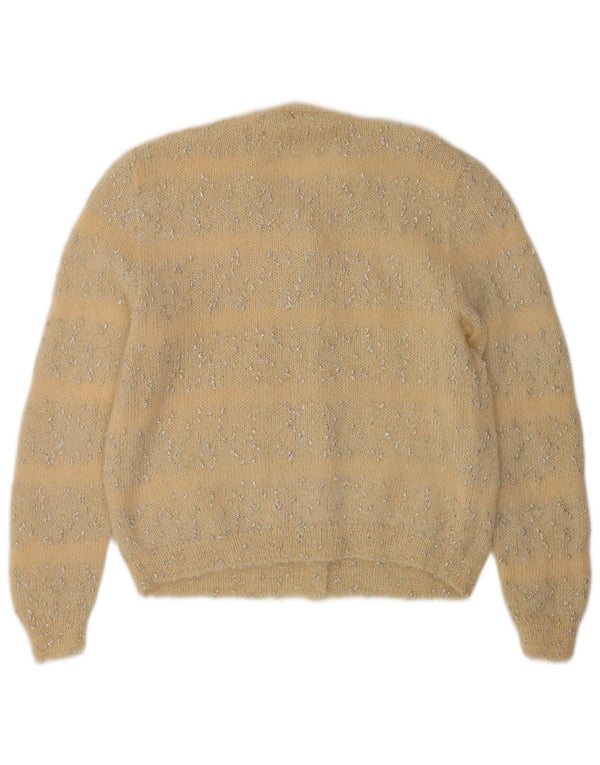 Vintage Womens Cardigan Sweater UK 16 Large Yellow Striped