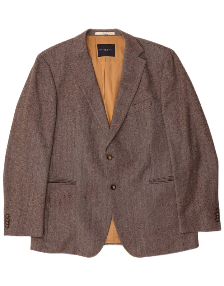 Tommy Hilfiger Mens 2 Button Blazer Jacket IT 56 3XL Grey Herringbone Wool