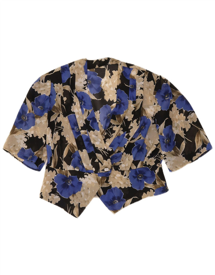 Vintage Womens Short Sleeve Blazer Jacket UK 14 Large Blue Floral