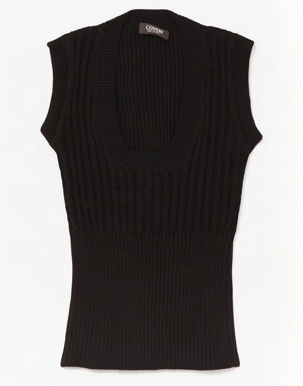 Coveri Womens Vest Tank Top UK 4 XS Black Wool