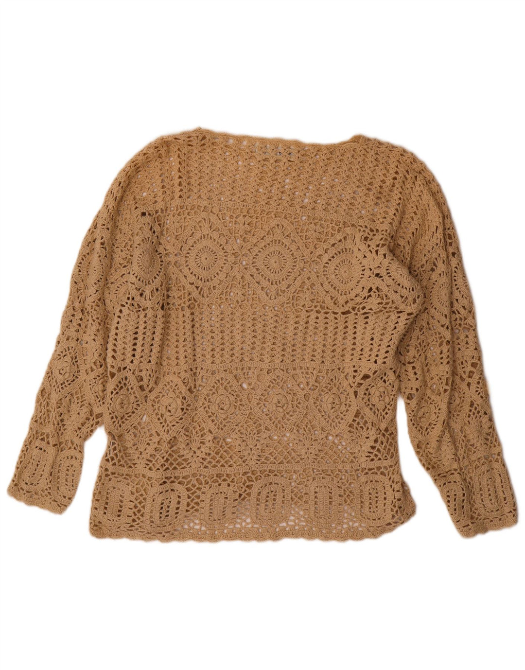 VINTAGE Womens Oversized Boat Neck Jumper Sweater UK 10 Small Beige