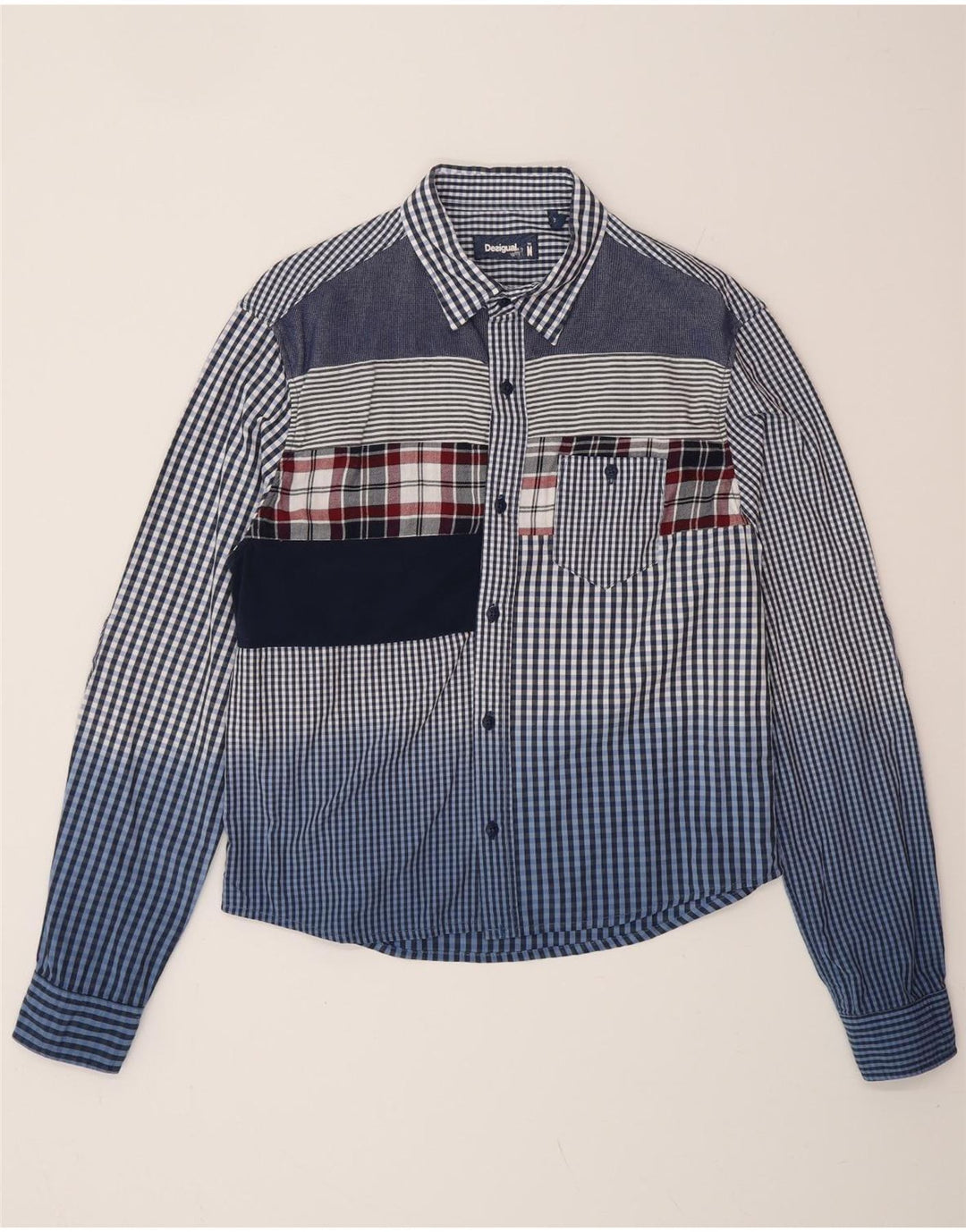 DESIGUAL Womens Shirt UK 14 Medium Blue Gingham