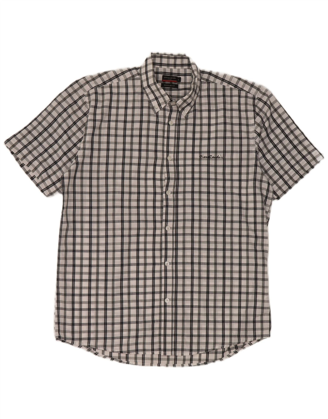 Pierre Cardin Mens Short Sleeve Regular Fit Shirt Large White Check