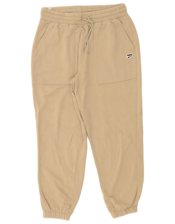 Puma Womens Crop Tracksuit Trousers Joggers UK 14 Medium Beige Cotton