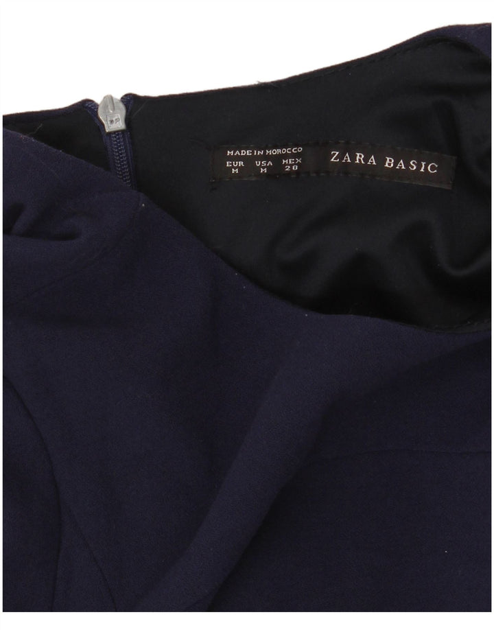 Zara Womens 3/4 Sleeve Basic Dress UK 12 Medium Navy Blue