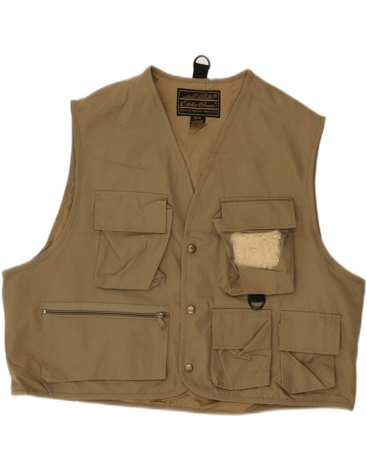 EDDIE BAUER Womens Oversized Utility Gilet UK 18 XL Beige Cotton