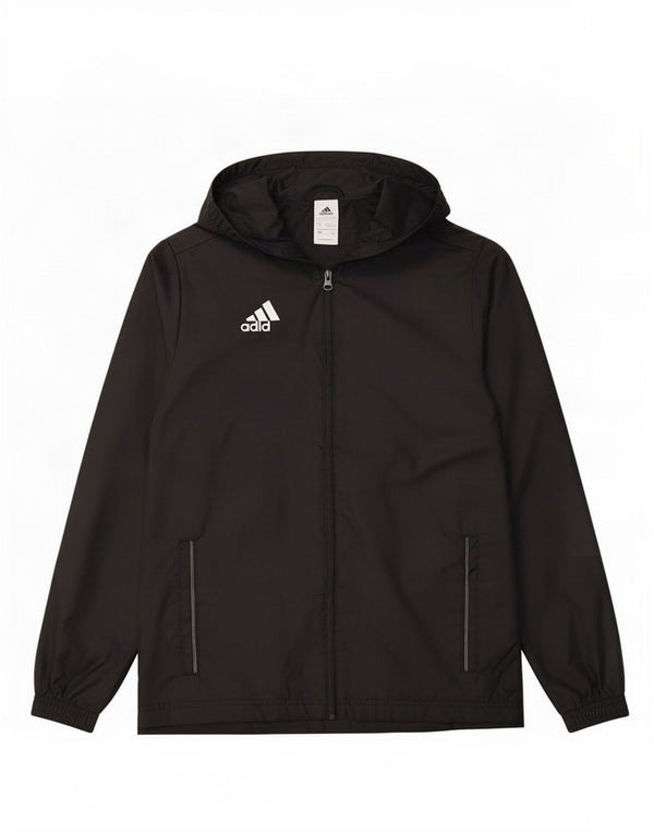 Adidas Boys Hooded Rain Jacket 13-14 Years Black Polyester