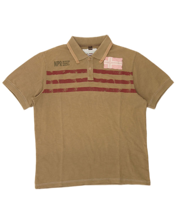 Napapijri Mens Polo Shirt XL Khaki Colourblock Cotton