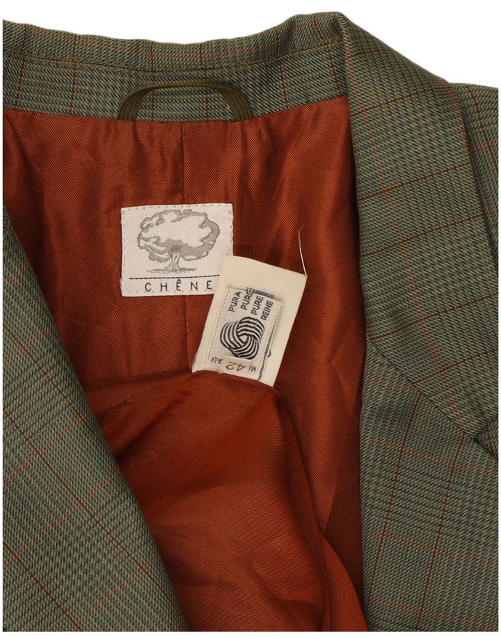 Vintage Womens 2 Button Blazer Jacket IT 42 Medium Green Check Wool