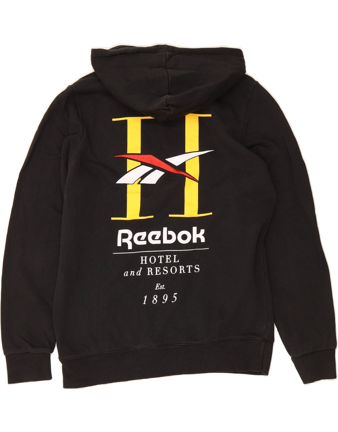 REEBOK Mens Graphic Hoodie Jumper Large Black Vintage Reebok and Second-Hand Reebok from Messina Hembry 