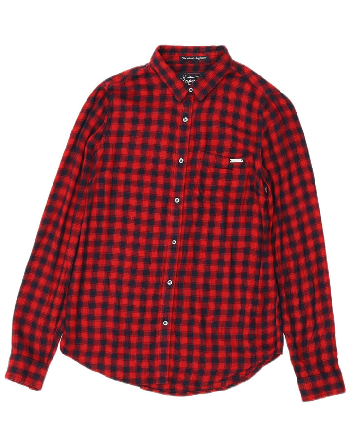 SUPERDRY Womens Flannel Shirt UK 6 XS Red Check Viscose