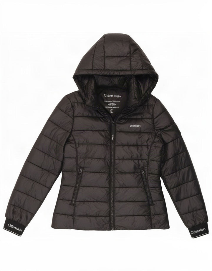 Calvin Klein Womens Hooded Padded Jacket UK 14 Medium Black Polyamide