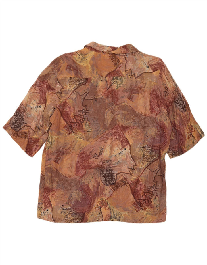 Vintage Womens Abstract Pattern Short Sleeve Shirt UK 14 Medium Brown