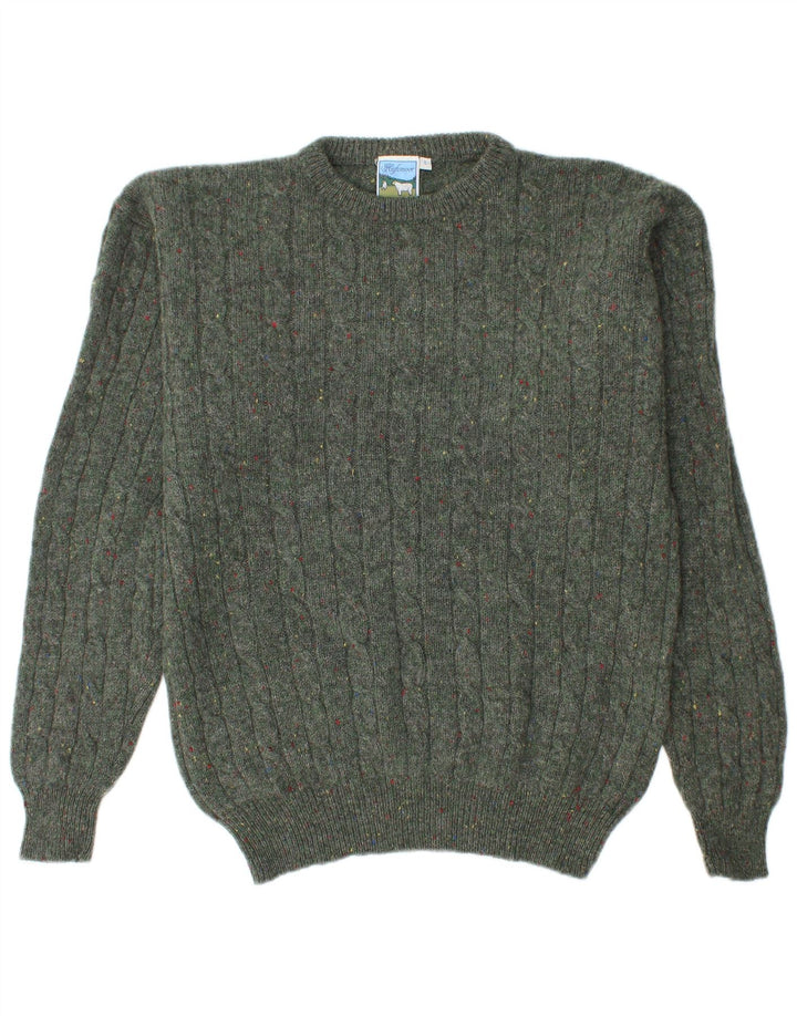 Highmoor Mens Boat Neck Jumper Sweater Large Green Flecked Wool