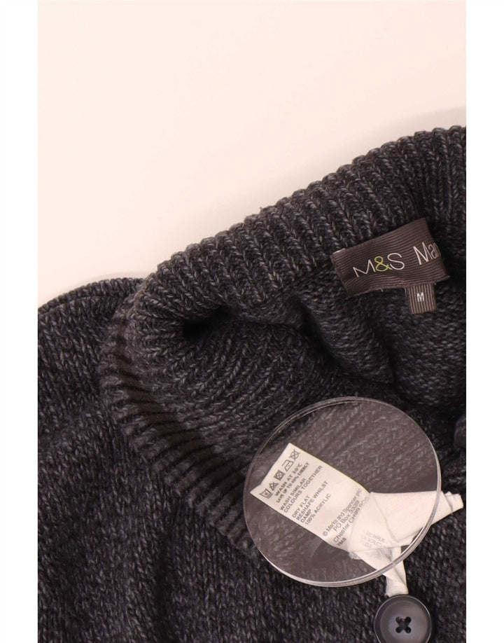 Marks & Spencer Mens Button Neck Jumper Sweater Medium Navy Blue Flecked
