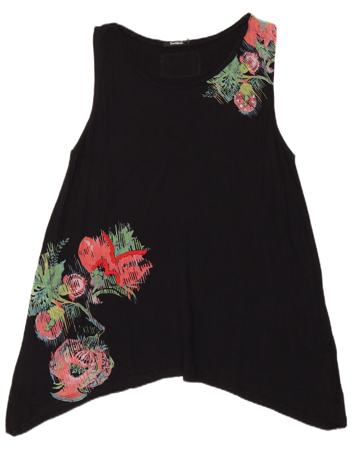 DESIGUAL Womens Sleeveless Asymmetric Tunic Top UK 18 XL Black Floral