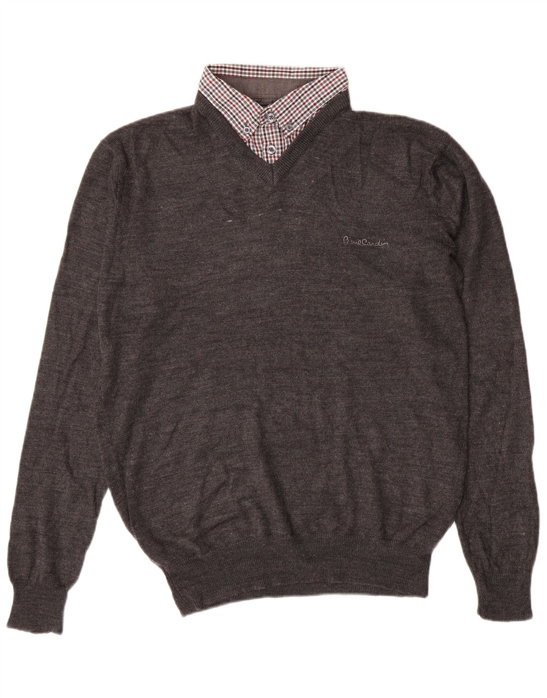 PIERRE CARDIN Mens V-Neck Jumper Sweater Medium Grey Acrylic Classic