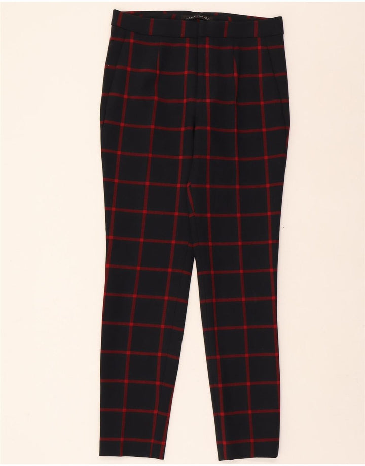 ZARA Womens Slim Chino Trousers Medium W30 L28 Navy Blue Check Polyester Vintage Zara and Second-Hand Zara from Messina Hembry 
