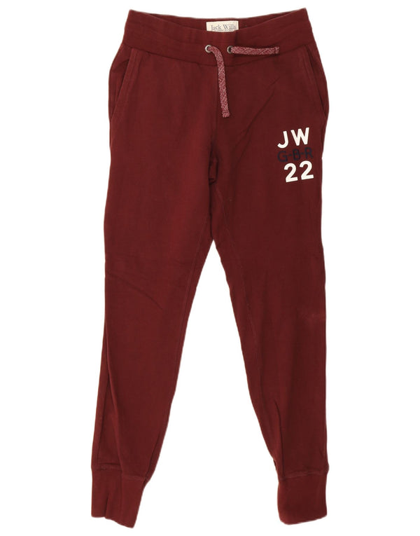 Jack Wills Womens Graphic Tracksuit Trousers Joggers UK 8 Small Burgundy
