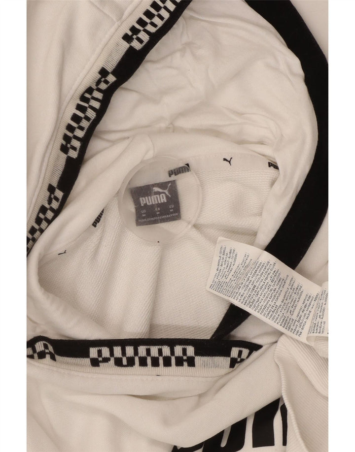 PUMA Womens Graphic Hoodie Jumper UK 14 Medium White Cotton