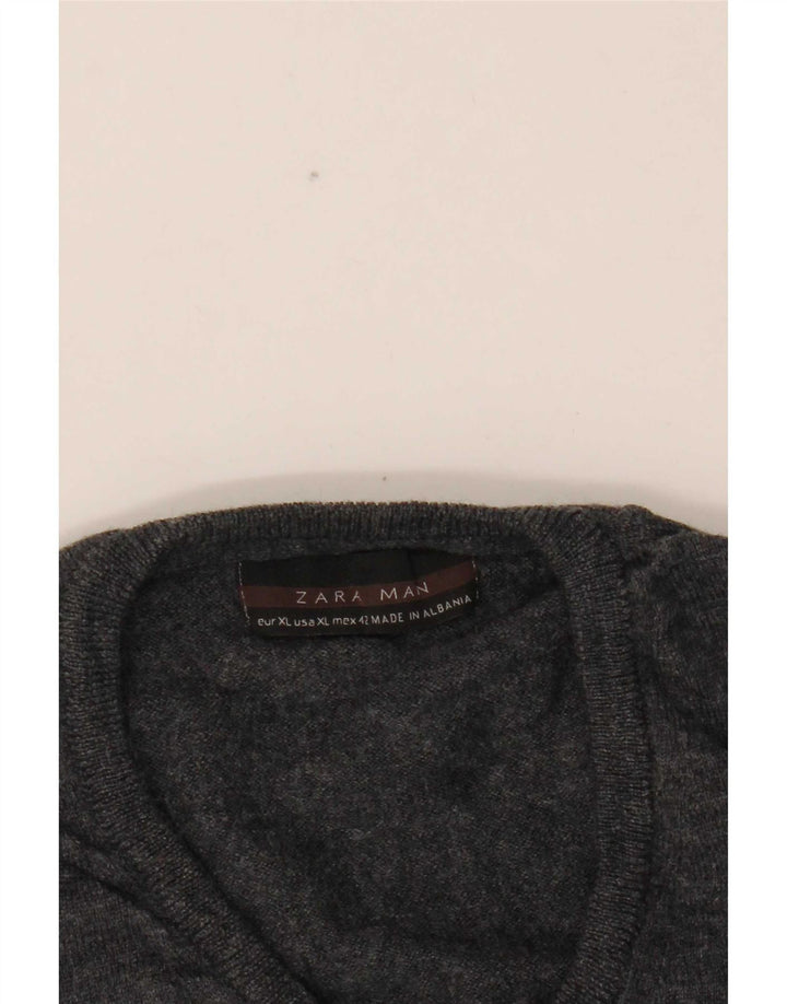 Zara Mens V-Neck Jumper Sweater XL Grey