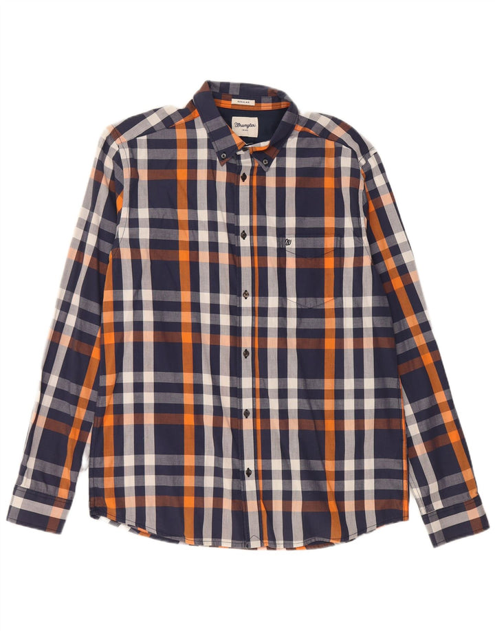 Wrangler Mens Regular Fit Shirt Medium Navy Blue Check Cotton