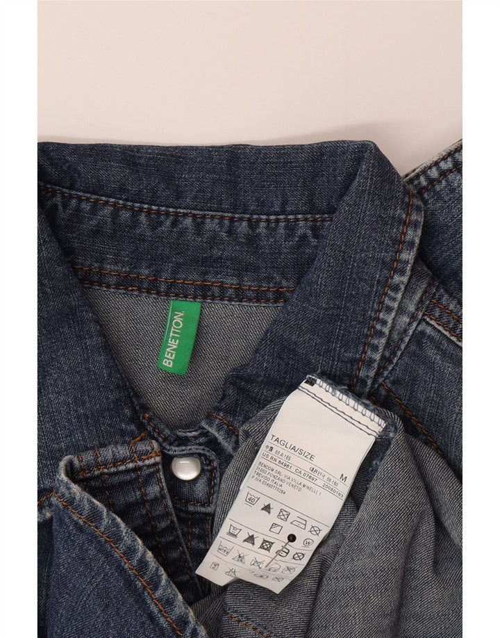 Benetton Womens Denim Shirt UK 12 Medium Blue Cotton