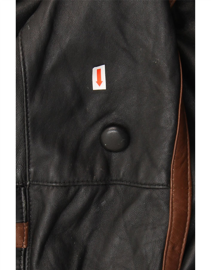 VINTAGE Mens Leather Coat UK 40 Large Black Colourblock
