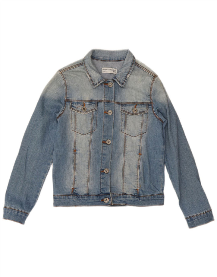 ZARA Girls Distressed Denim Jacket 9-10 Years Blue Cotton