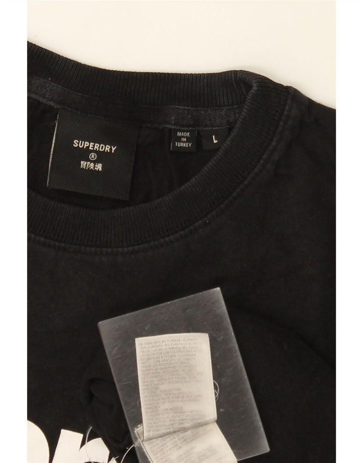 SUPERDRY Womens Graphic T-Shirt Top UK 16 Large Black Cotton