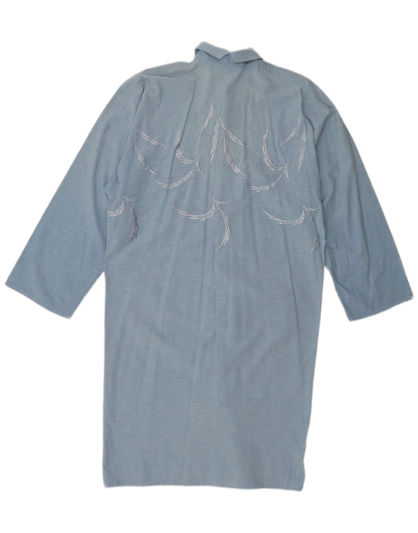 Vintage Womens Long Sleeve Shirt Dress EU 44 XL Blue Cotton