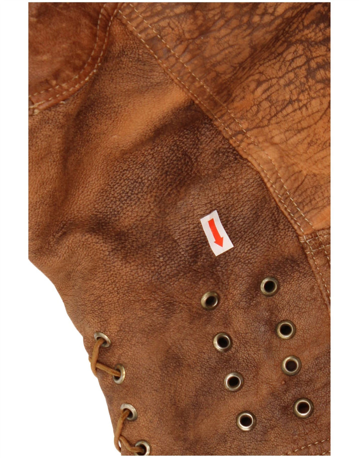 Vintage Womens Crop Leather Jacket UK 16 Large Brown