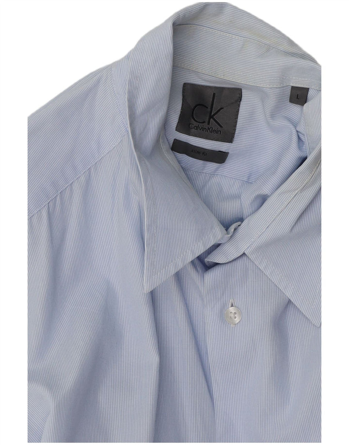 CALVIN KLEIN Mens Slim Fit Shirt Large Blue Pinstripe