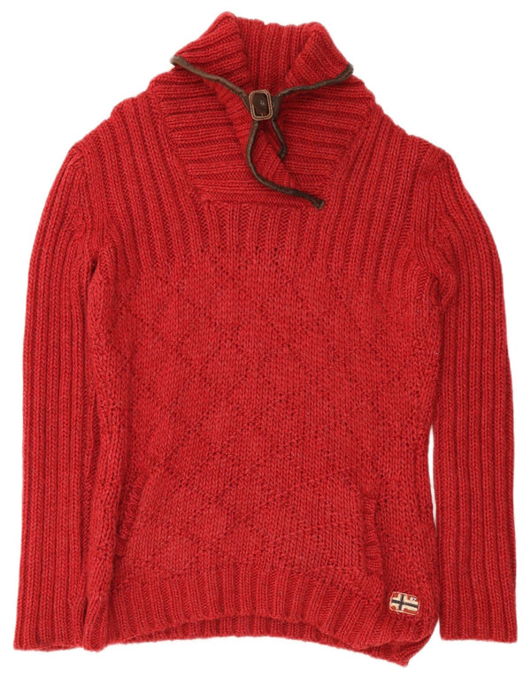 Napapijri Womens Shawl Neck Jumper Sweater UK 18 XL Red Acrylic