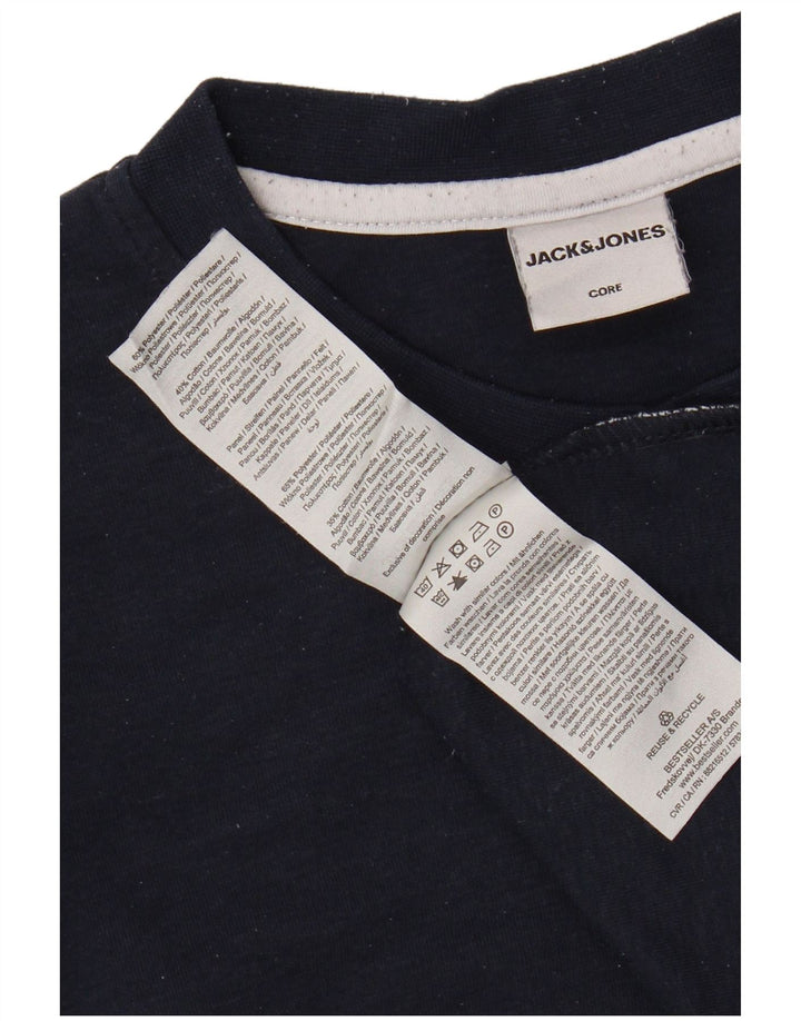 JACK & JONES Mens Sweatshirt Jumper Small Navy Blue Colourblock Cotton