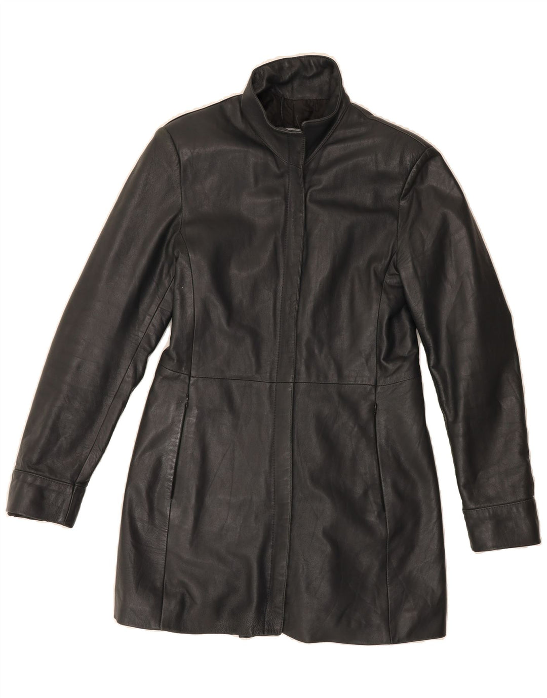 VINTAGE Womens Leather Coat UK 14 Large Black Leather Vintage Vintage and Second-Hand Vintage from Messina Hembry 