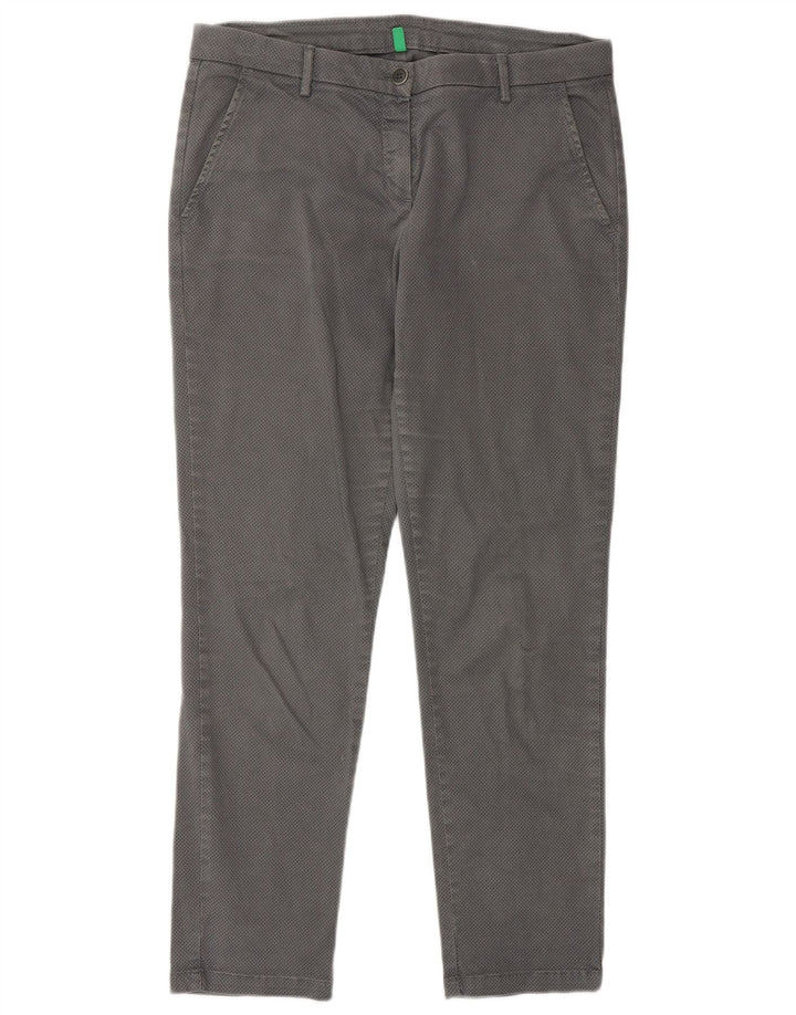 BENETTON Womens Slim Chino Trousers UK 12 Medium W32 L28  Grey Spotted