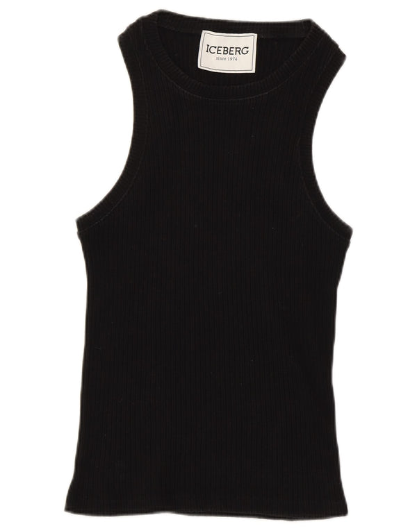 ICEBERG Womens Vest Top IT 42 Medium Black Cotton