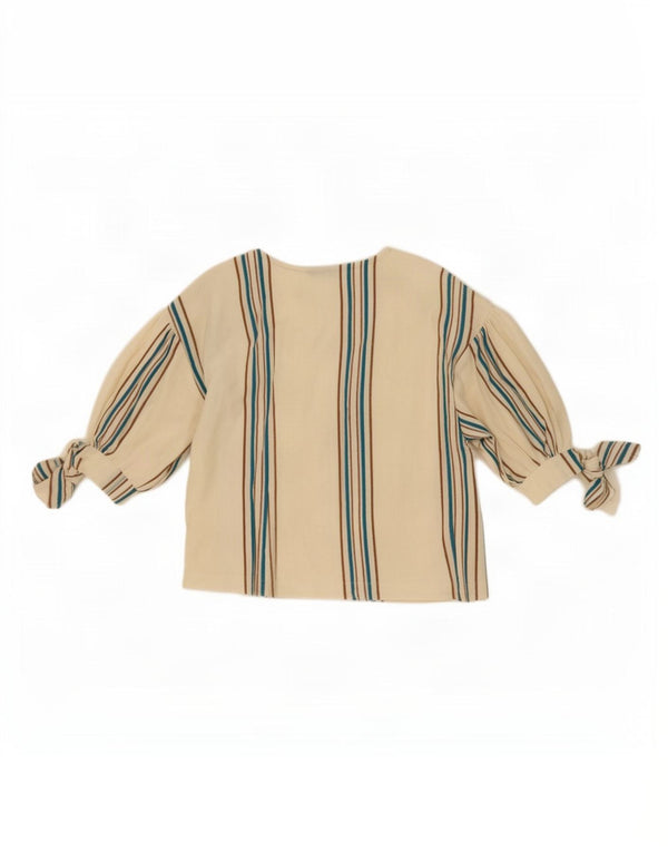 Zara Womens Crop Blouse Top UK 10 Small White Striped Cotton