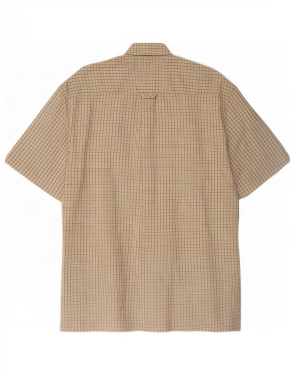 Ben Sherman Mens Short Sleeve Shirt Medium Beige Gingham Cotton