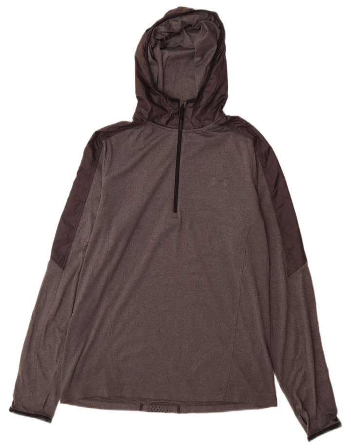 Under Armour Mens Hooded Pullover Tracksuit Top Large Grey Colourblock