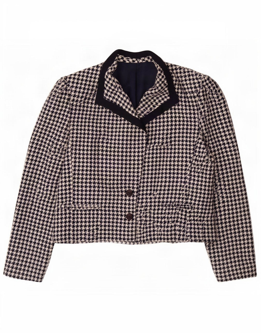 Mona Womens 2 Button Blazer Jacket UK 12 Medium Navy Blue Houndstooth