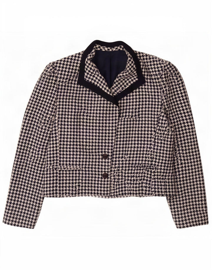 Mona Womens 2 Button Blazer Jacket UK 12 Medium Navy Blue Houndstooth