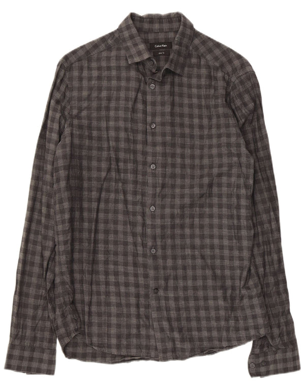 CALVIN KLEIN Mens Slim Fit Shirt Small Grey Gingham Cotton