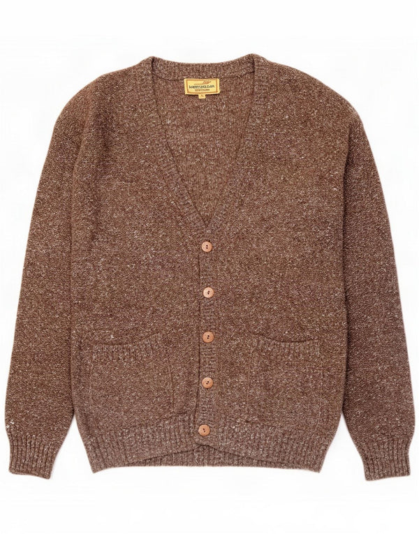 James Dillon Mens Cardigan Sweater Medium Brown Flecked