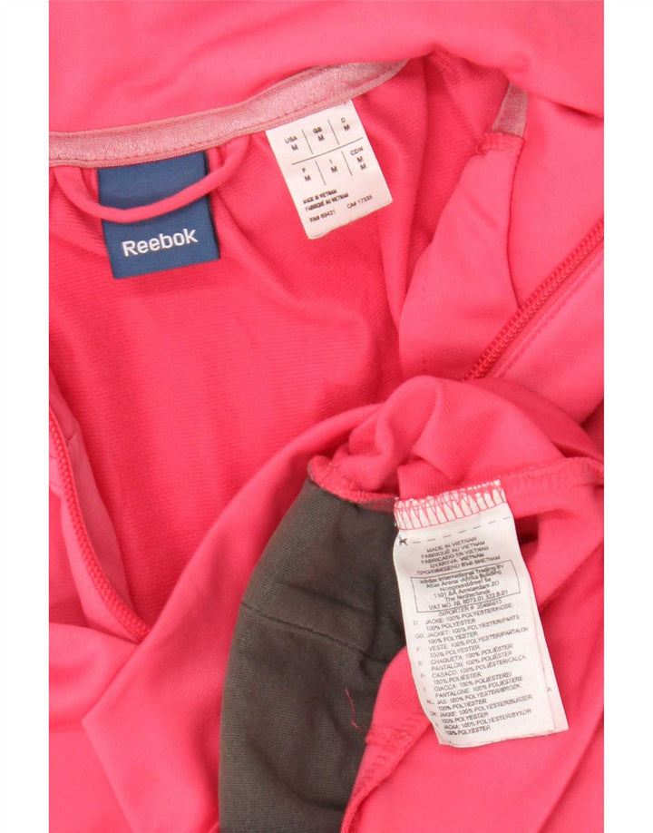 Reebok Womens Tracksuit Top Jacket UK 14 Medium Pink Striped Polyester