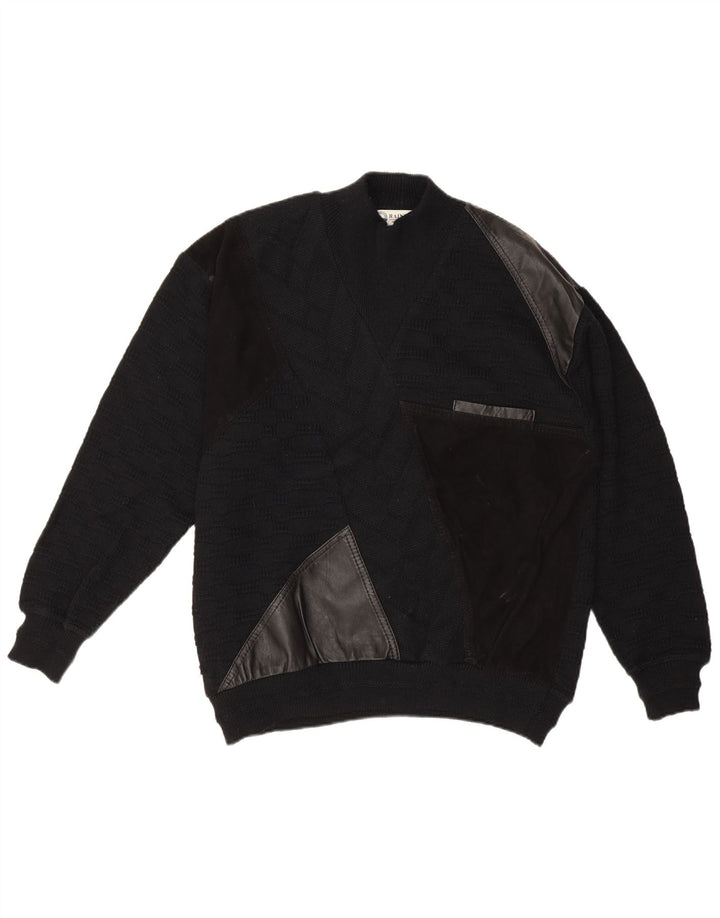 Rainbow Mens Turtle Neck Jumper Sweater Large Black Colourblock